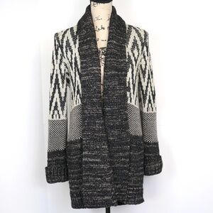 Lucky Brand Women's Size M Open Long Line Wool Blend Knit Cardigan Aztec Pockets